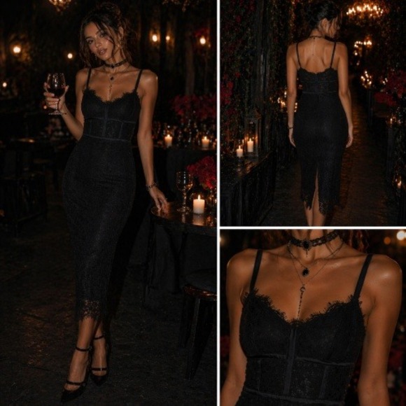 Express Dresses & Skirts - Express Little Black Lace Dress Eyelash Trim Event Date Fitted Babydoll Coquette